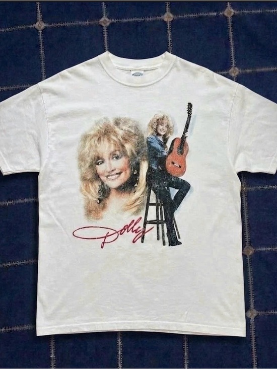 Gildan Tops - Gildan White Dolly Portrait Tee with Red Script and Orange Guitar